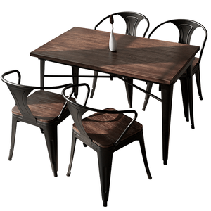 Mesa de jantar de madeira maciça mesa de ferro forjado e combinação de cadeira