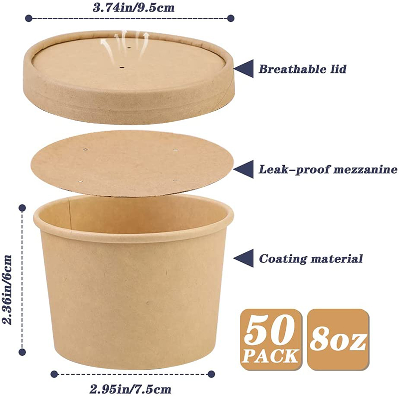 8oz-32oz Kraft Paper Sopa Cup Tiging com tampas