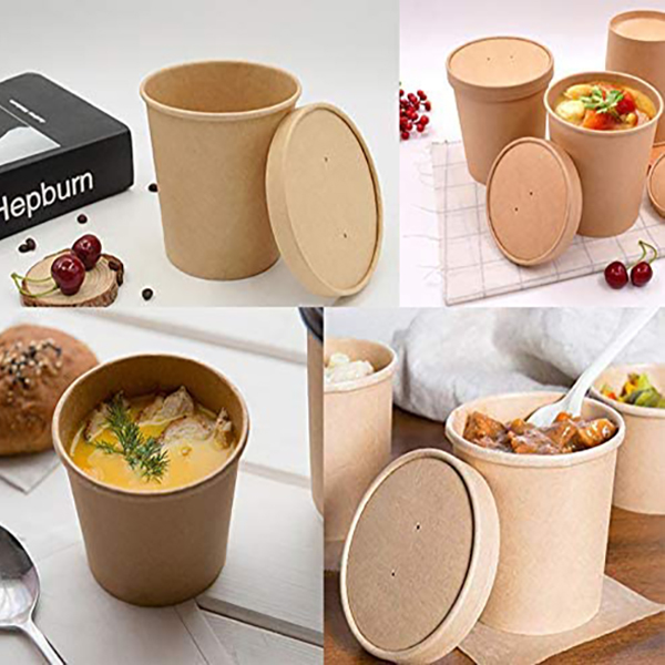 8oz-32oz Kraft Paper Sopa Cup Tiging com tampas