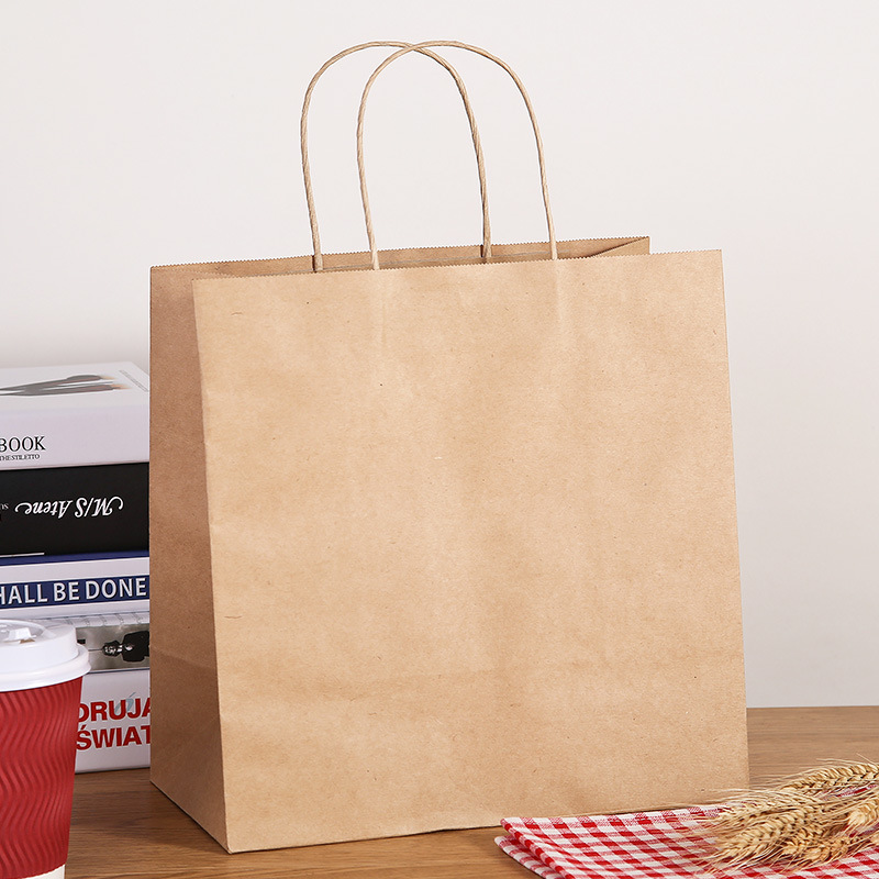 Atacos logotipo personalizado Impresso embalagens recicladas compras bolsa de papel kraft saco de papel com alças planas