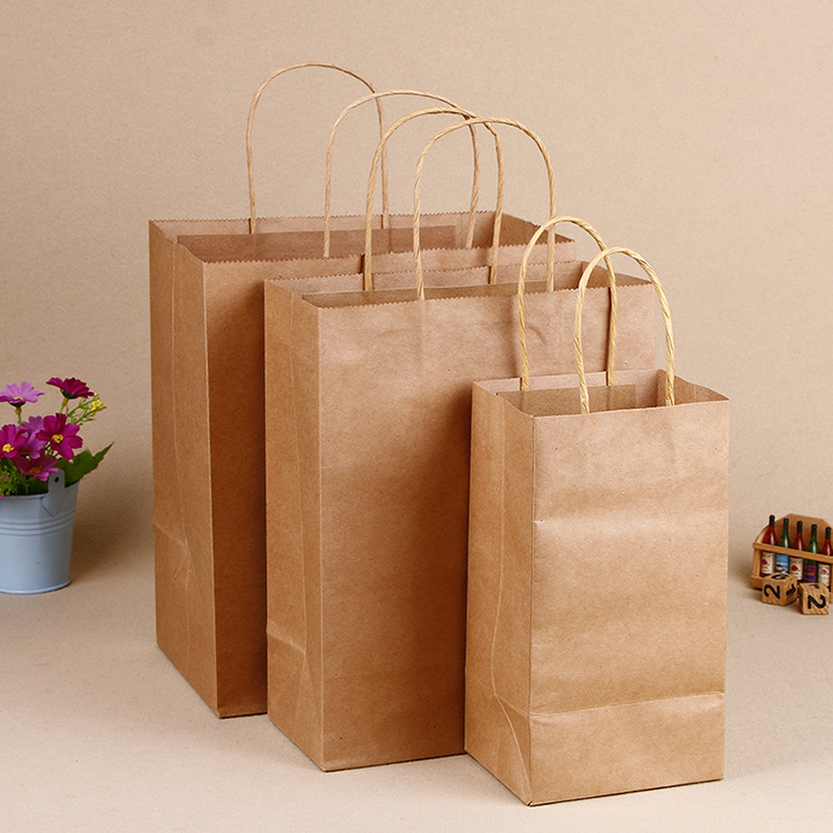 Atacos logotipo personalizado Impresso embalagens recicladas compras bolsa de papel kraft saco de papel com alças planas