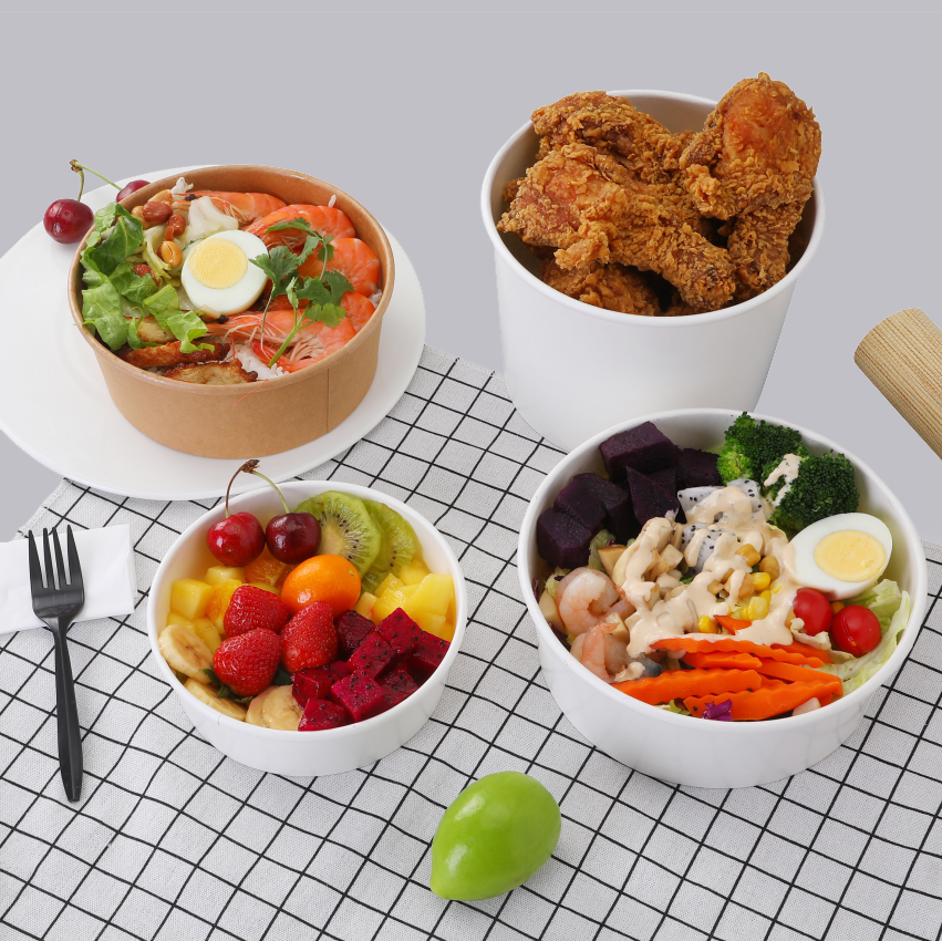 Tire Kraft Paper Salad Bowl com tampa de estimação