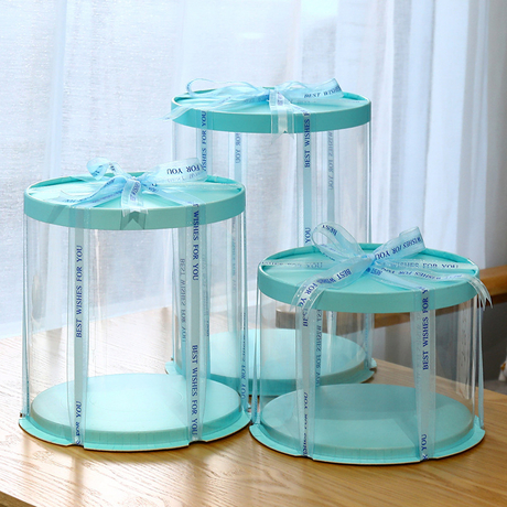 Caixa de bolo de embalagem de bolo por atacado caixas de bolo em granel transparente PET PVC Food Flor Party Gift Round Squared Packaging Product com caixa de impressão